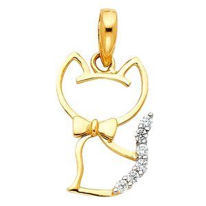 14KT Gold CZ Fancy Cat Pendant